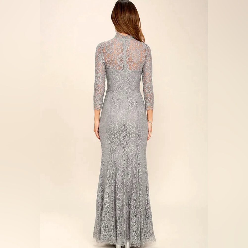 Lulu’s Maxi, light grey, formal, lace dress. Size L
